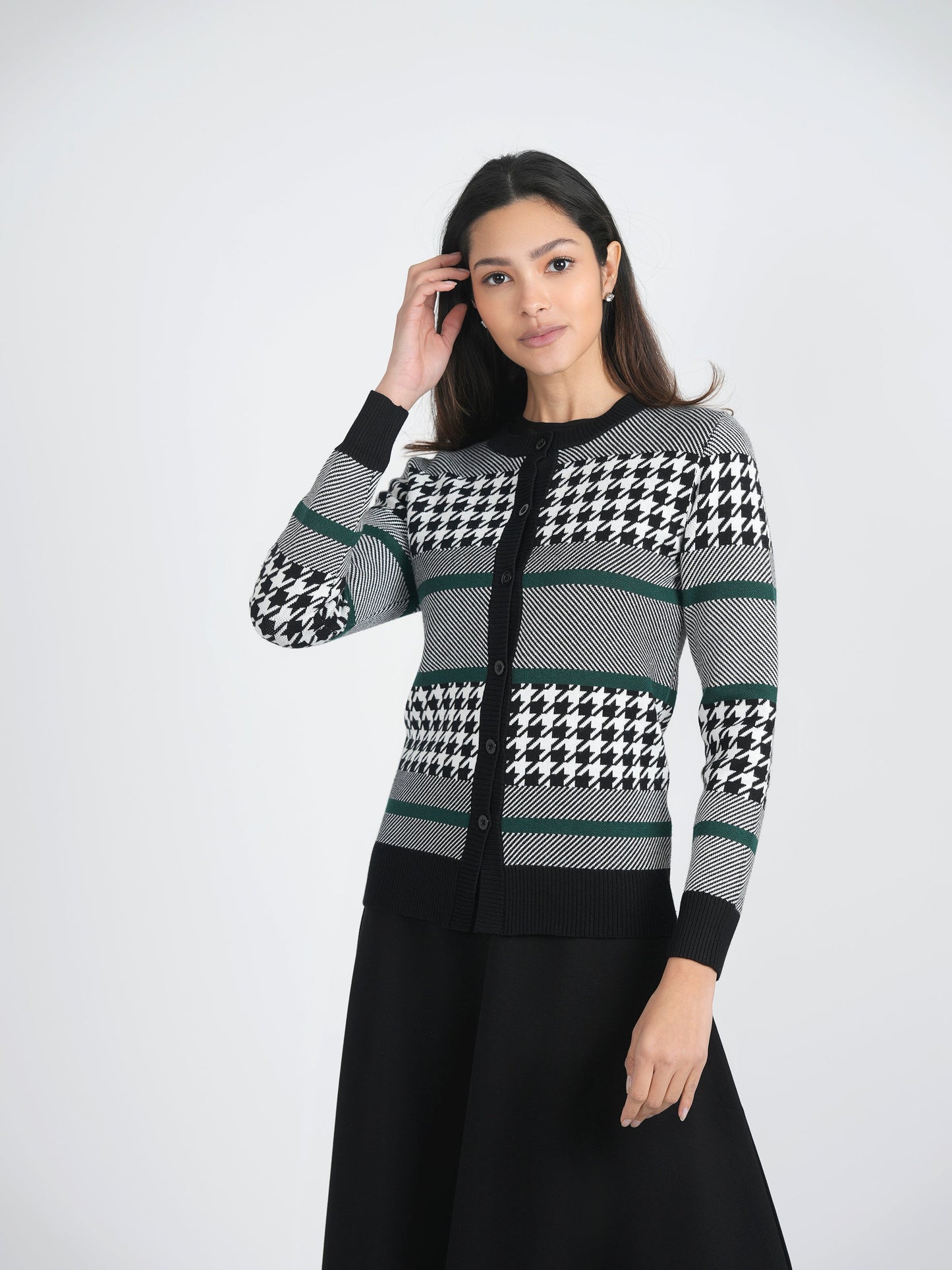 Hounstooth Combo Knit Cardigan
