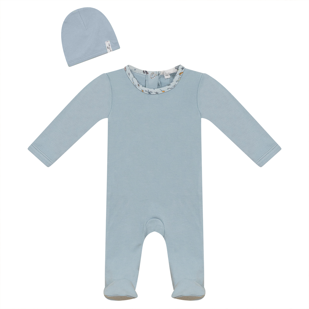 Ribbed Onesie with Hat Blue