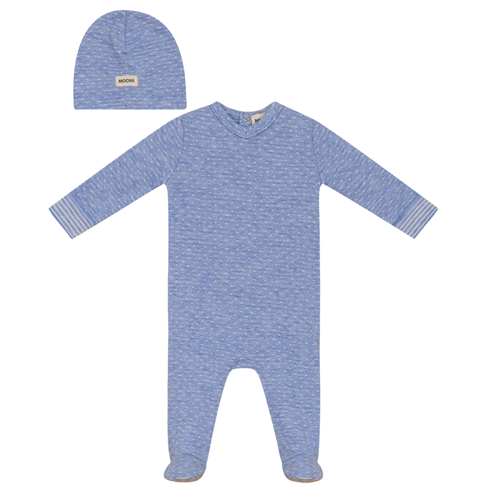 Dot Print Onesie with Hat Blue