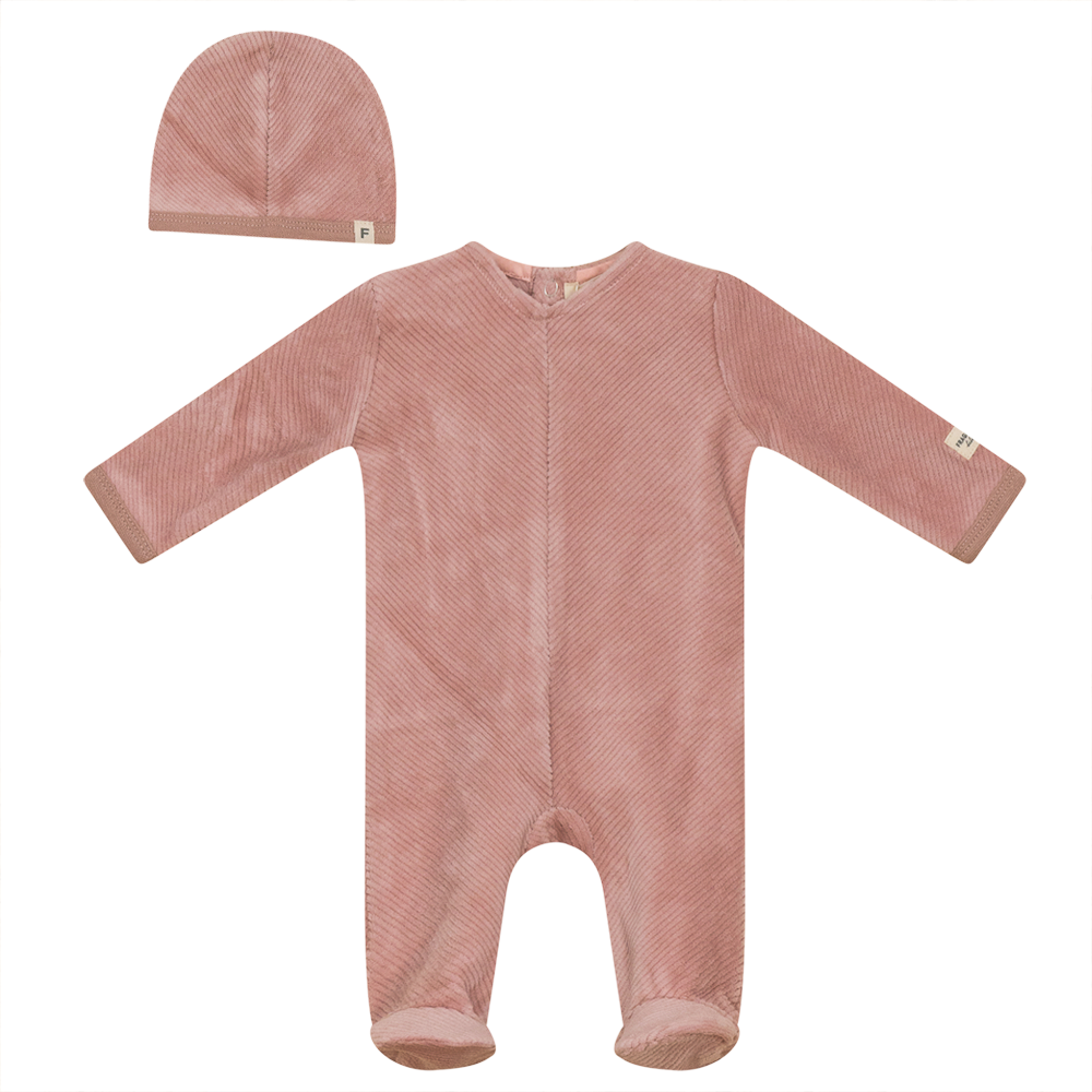 Ribbed Velour Onesie with Hat Blush
