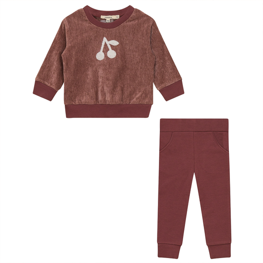 Velour 2Pc Set with Cherry Hook Stitchs Berry