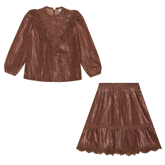 2 Piece Set with Lace Trim Oxford Blue