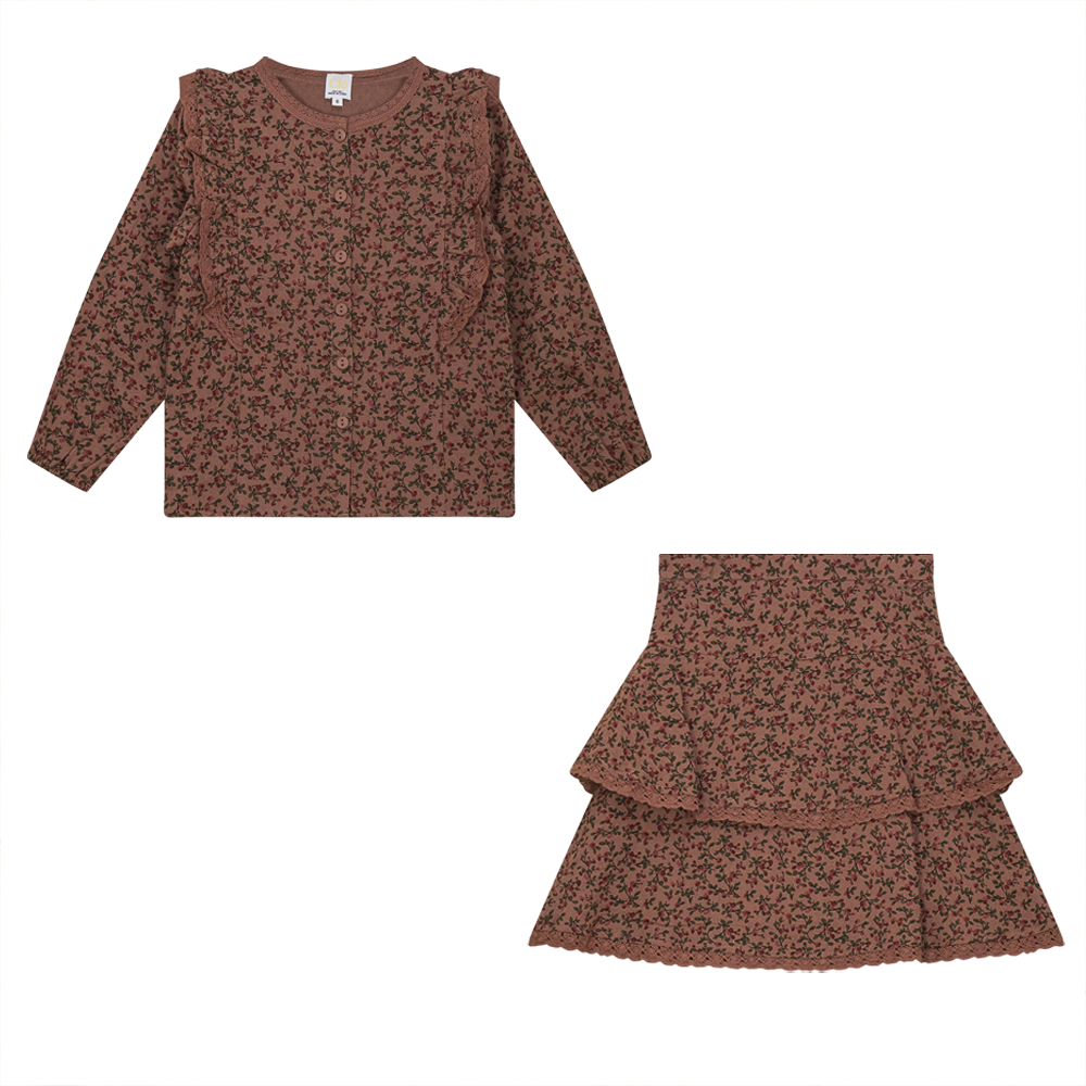 Cotton Woven Top and Skirt Plum