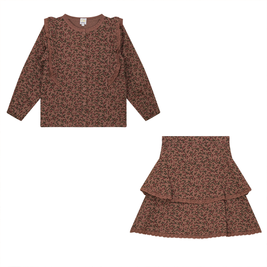 Cotton Woven Top and Skirt Plum