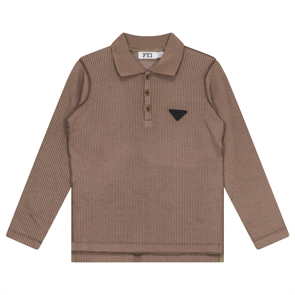 Ribbed Long Sleeve Polo Cocoa
