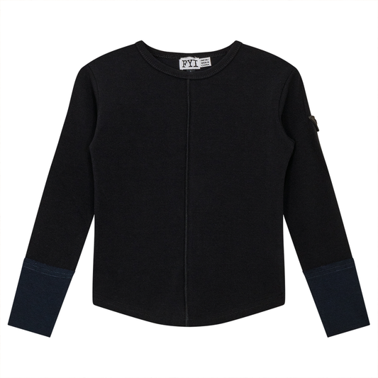 Contrast Cuffs Rib Top Black