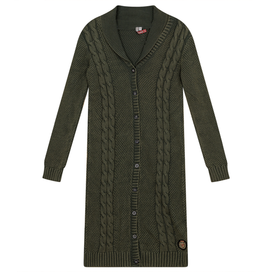 Cable Knit Long Cardigan Washed Olive