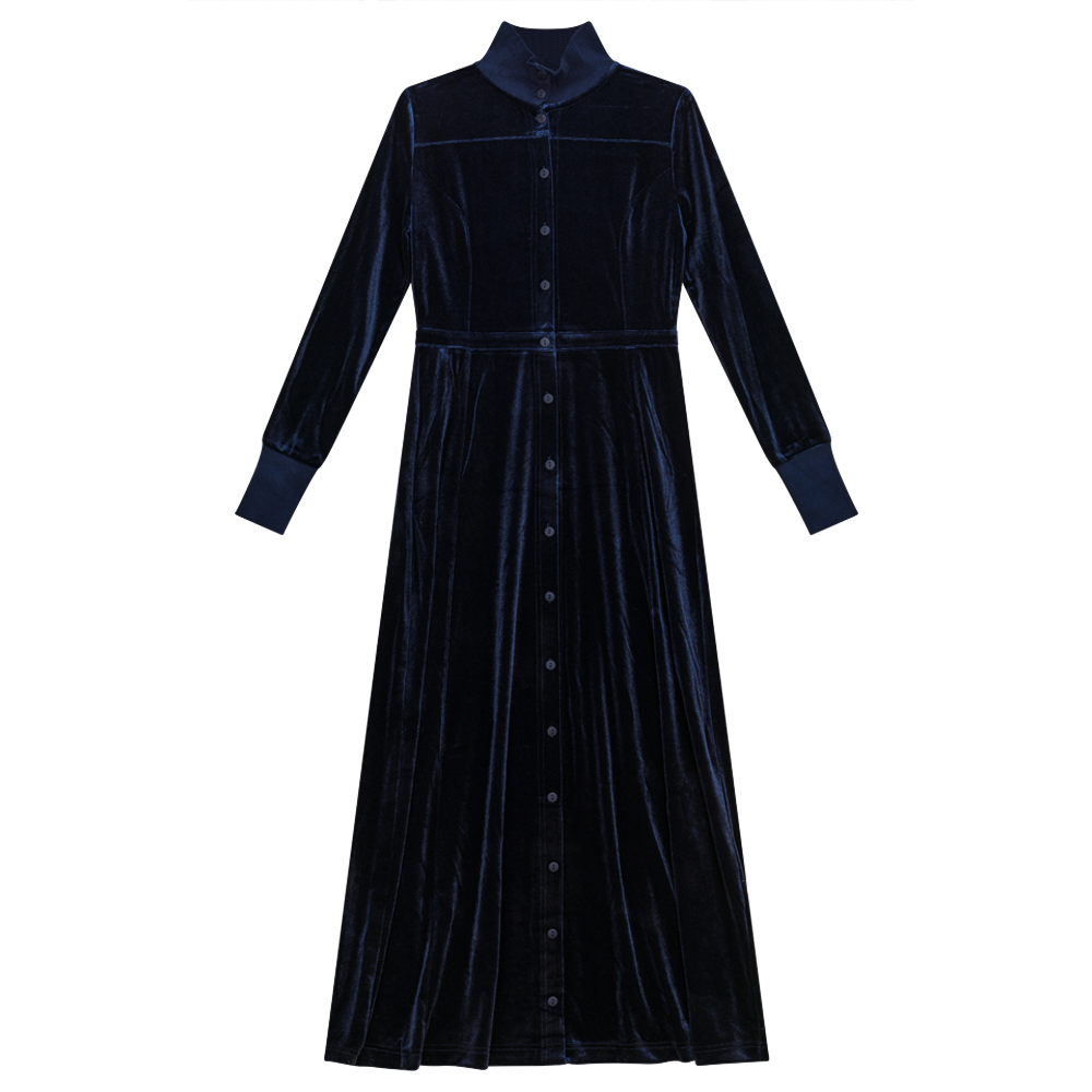 Slinky Velour Dress Navy