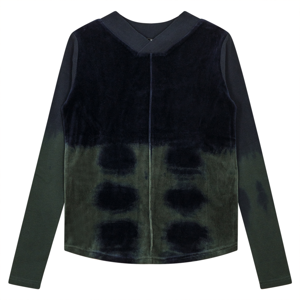 Tie Dye Cotton Velour Top Olive Midnight