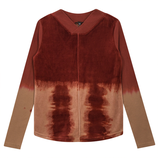 Tie Dye Cotton Velour Top Wood Smoke Spice