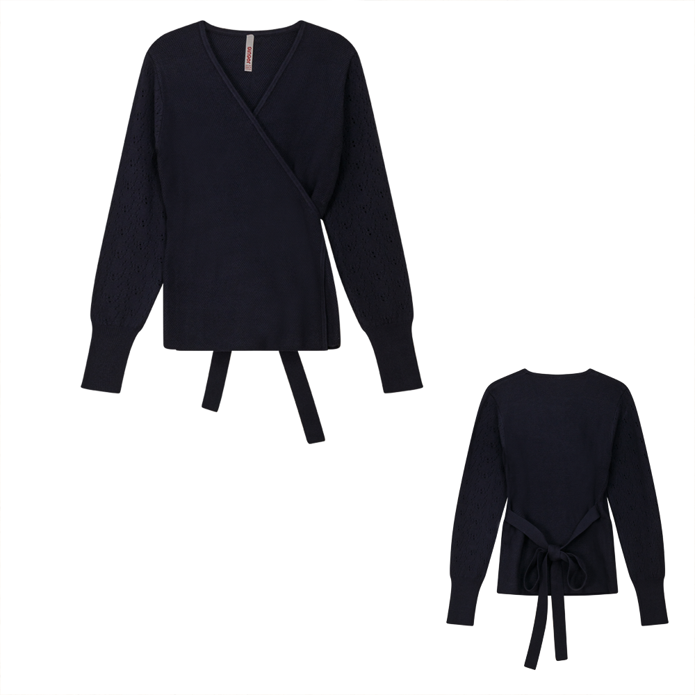 Square Knit Wrap Top Navy