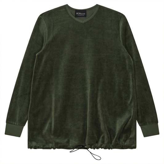 Maternity V-neck Velour Bungee Top Dark Olive
