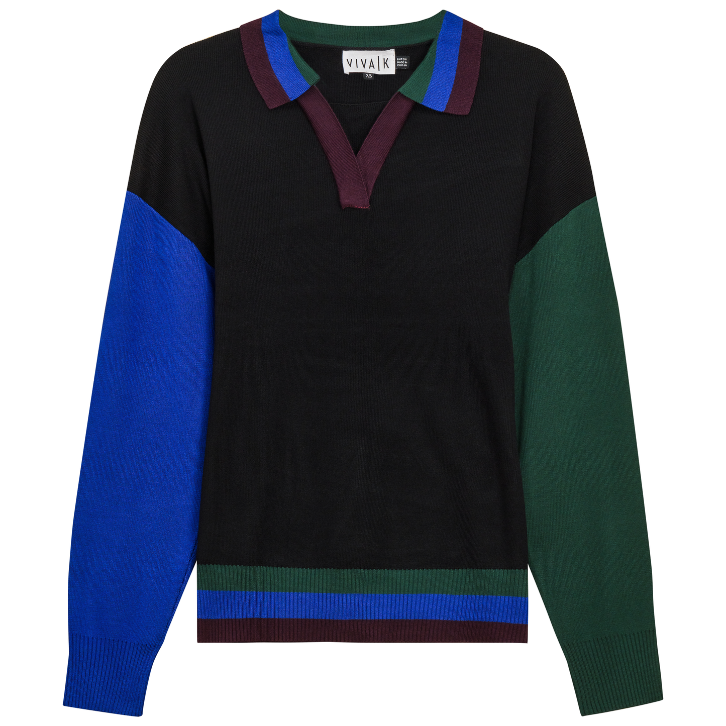 Color Blocked V Neck Knit Sweater Black Hunter