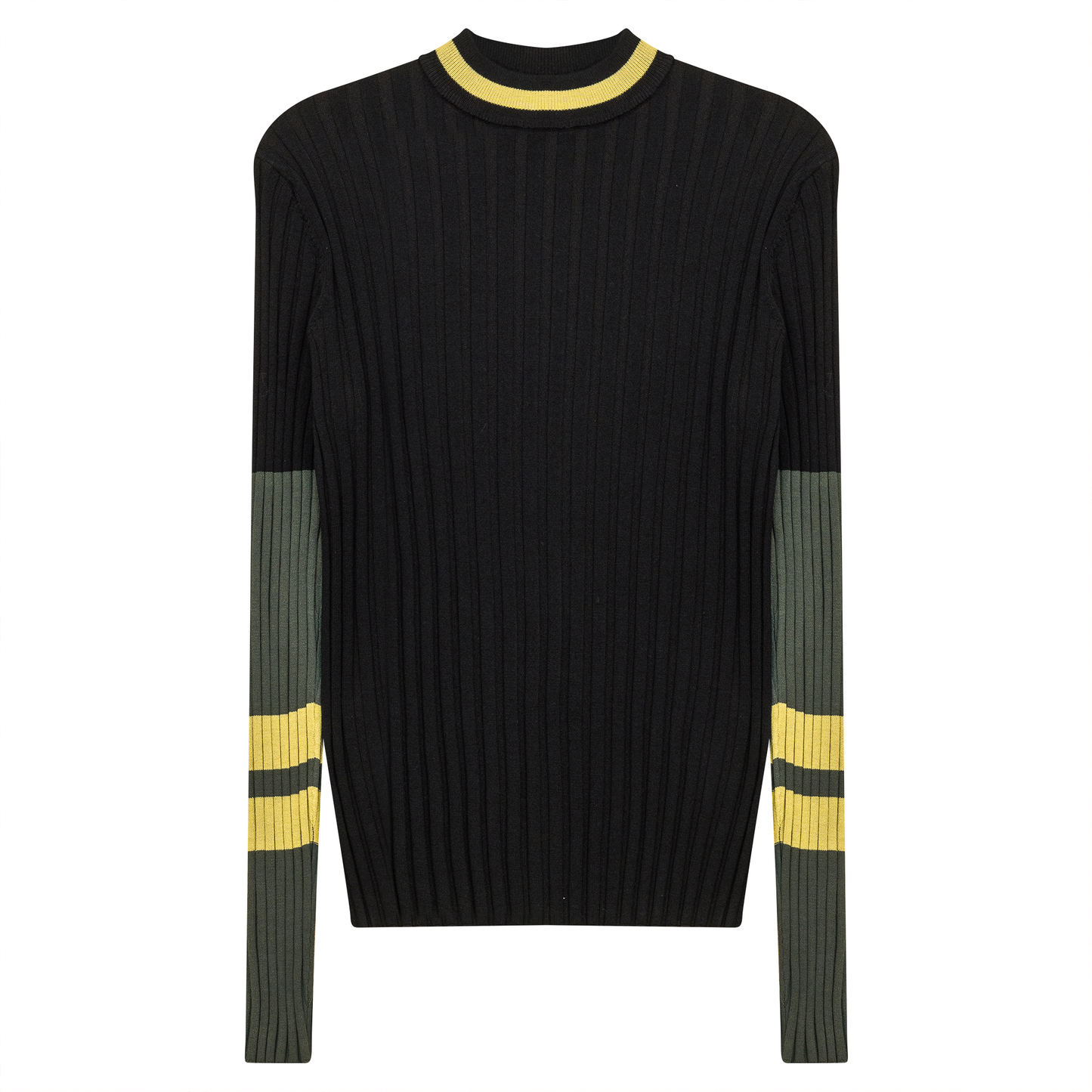 Ribbed Striped Knit Sweater Black Mustard
