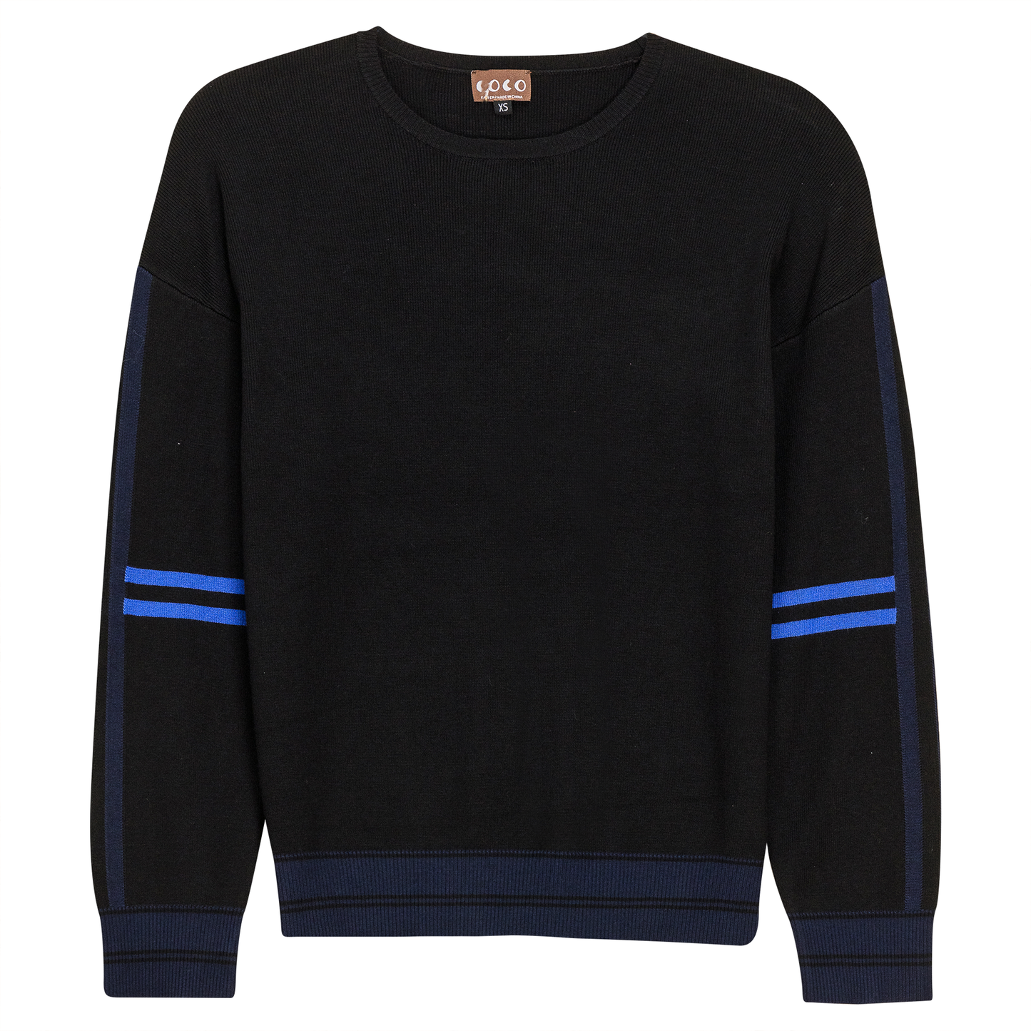 Knit Stripped Sleeve Drop Shoulder Sweater Black Royal