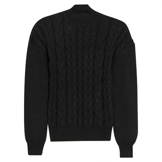 Cable Knit Turtle Neck Sweater Black