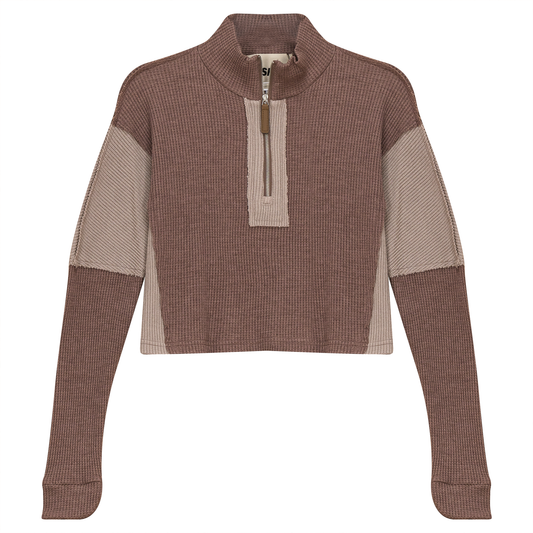 Cropped Zip Henley Sweatshirt Mocha