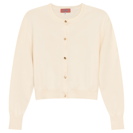 Cropped Knit Cardigan With Pocket Cream