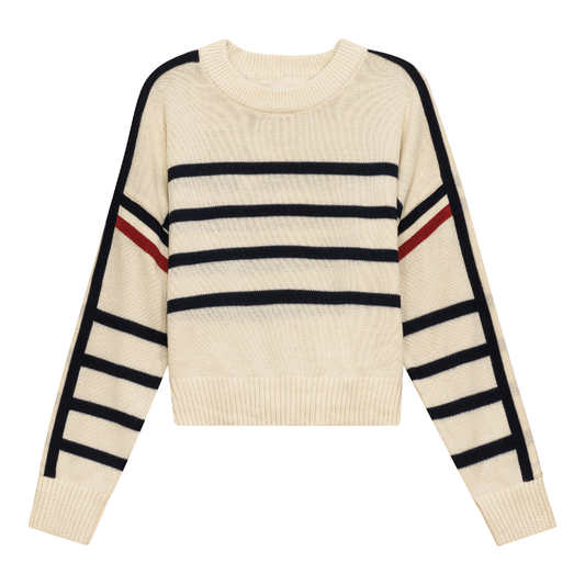 Cropped Drop Shoulder Sweater Cream Navy