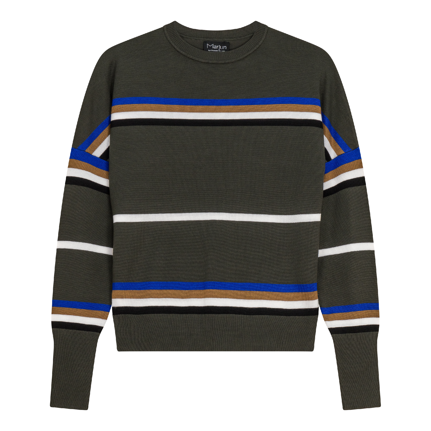 Striped Drop Shoulder Knit Sweater Dark Olive