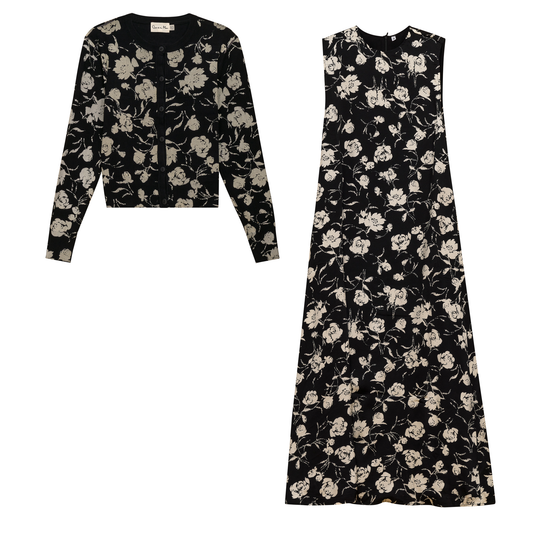 Floral Jumper Sweater Set Black Cream