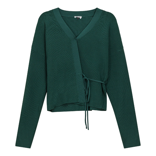 Cropped Knit Wrap Cardigan Forest
