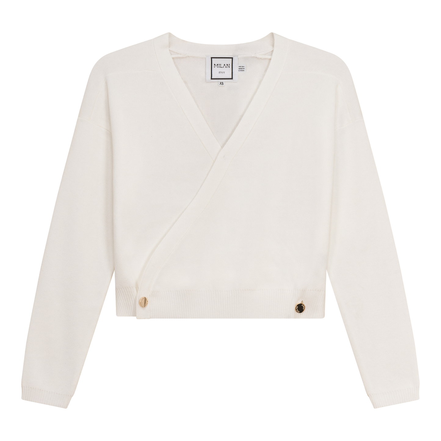 Cropped Double Breasted Wrap Sweater Cream