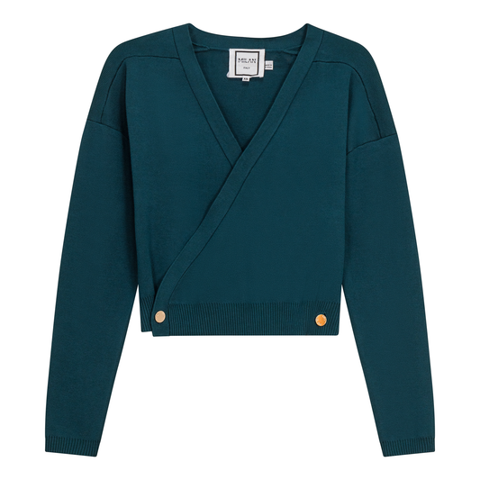 Cropped Double Breasted Wrap Sweater Everglade