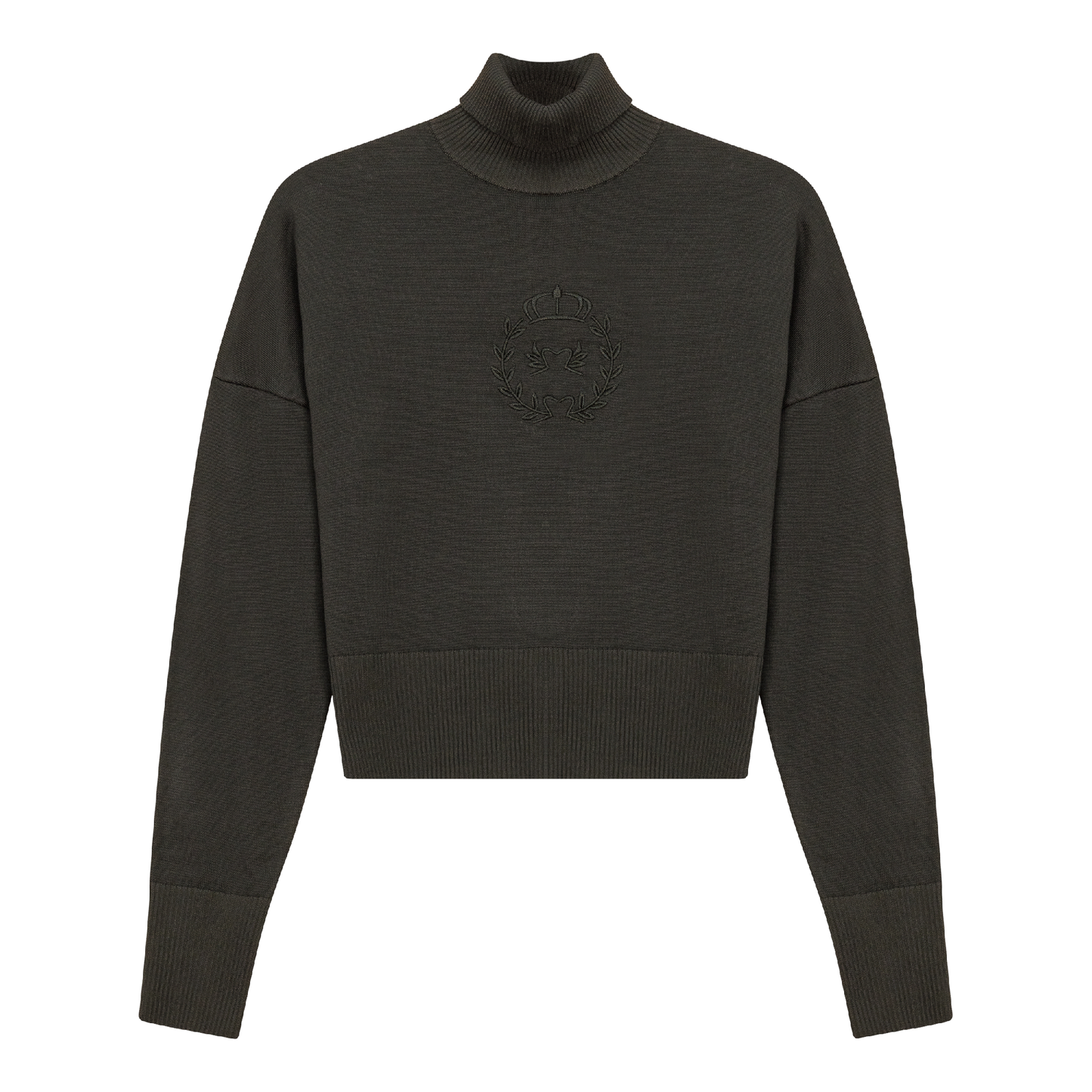 Cropped Knit Turtle Neck Dark Olive