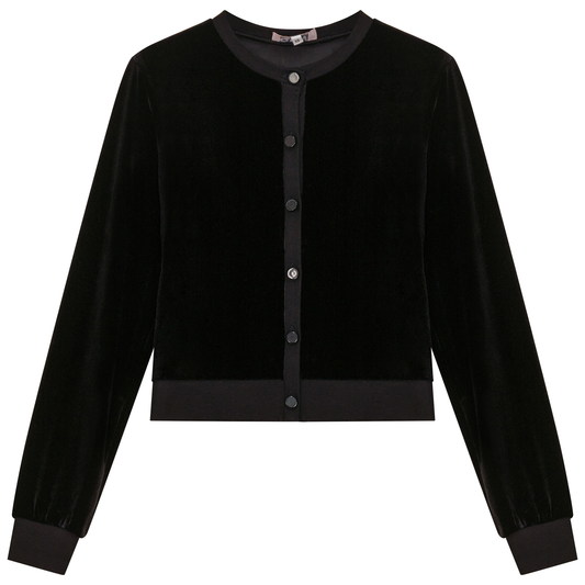 Slinky Velour Crop Cardigan Black