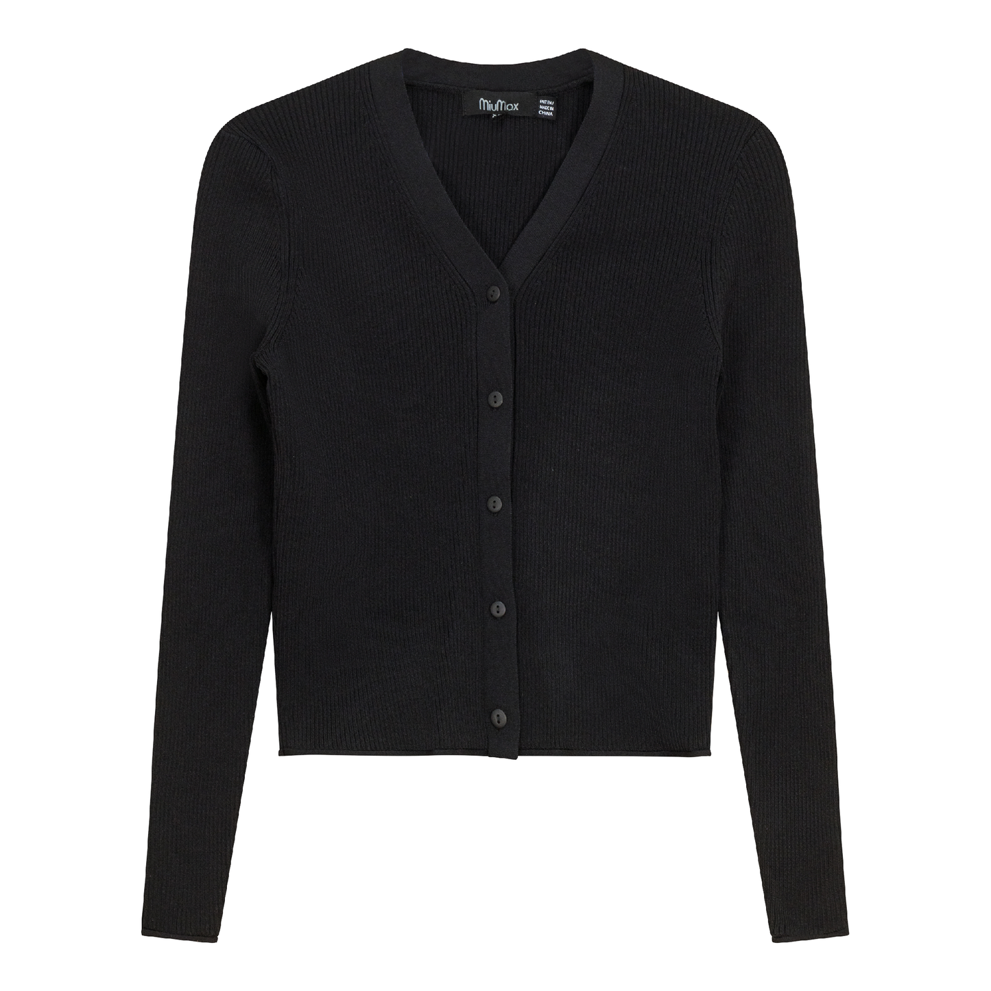 High V Cropped Ribbed Cardigan Black