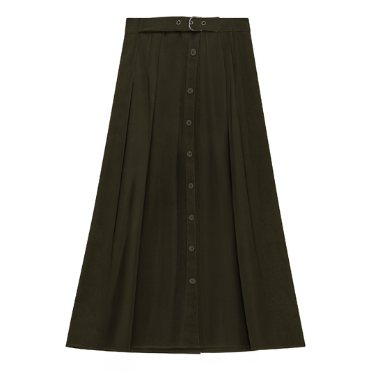 Side Pleated Wrap Midi Skirt Dark Olive