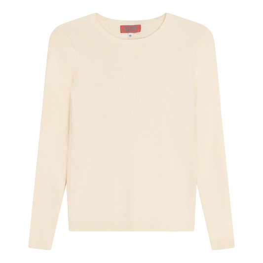 Ribbed Knit Crew Neck Sweater Off White