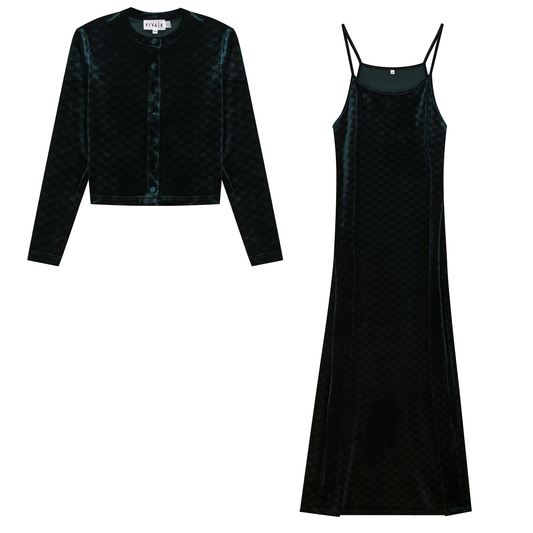 Checked Velour 2 PC Maxi Dress Everglade