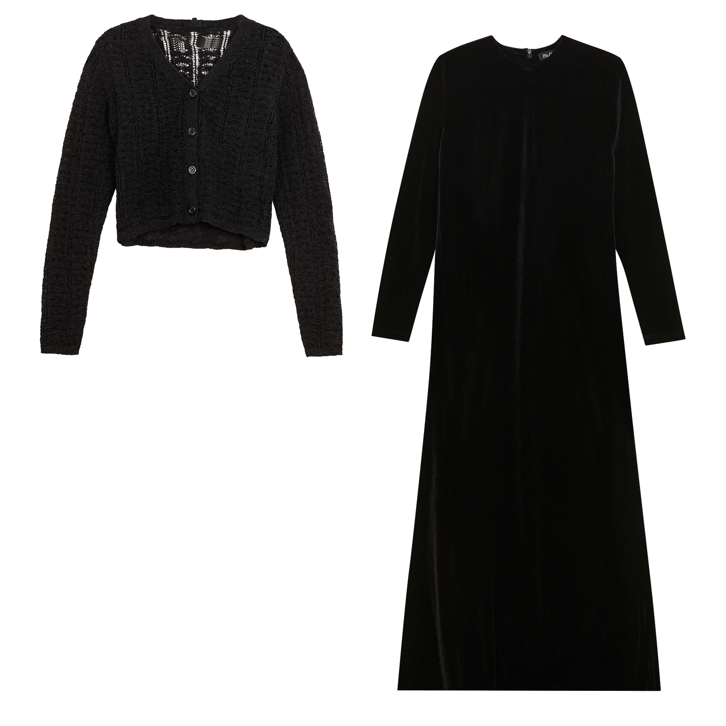 Velour Maxi Dress With Crochet Knit Cardigan