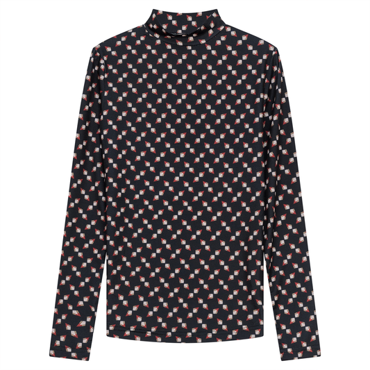 Printed Micro Mock Neck Tee Black Wine