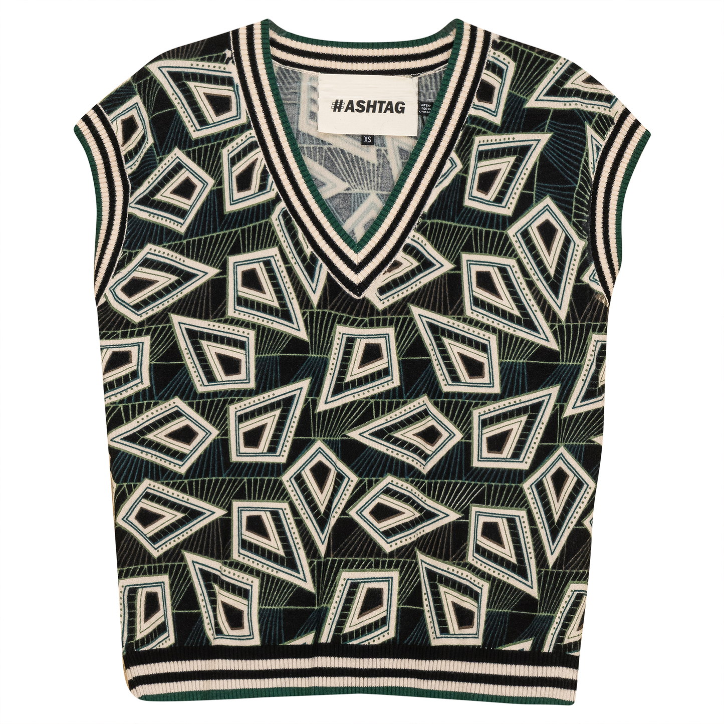 Printed Knit Sweater Vest Black Olive