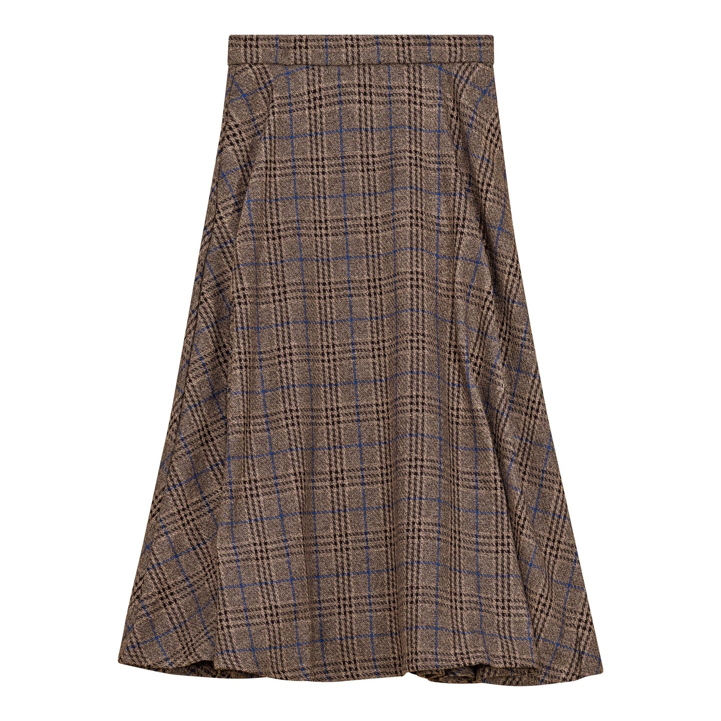 Waist A Line Midi Plaid Skirt Mocha Plaid