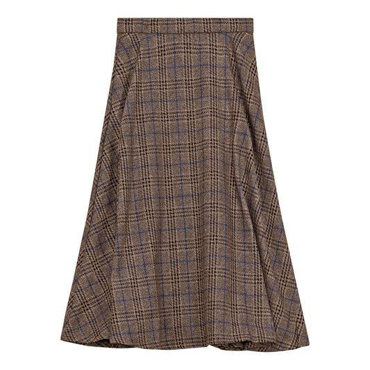 Waist A Line Midi Plaid Skirt Mocha Plaid
