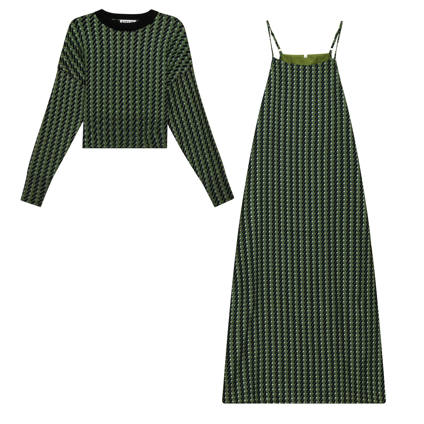 Printed Midi Jumper Set with Sweater Moss Black