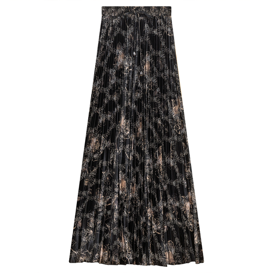 Flocked Velour Pleated Midi Skirt