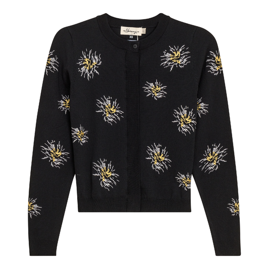 Embroidered Knit Cropped Cardigan Black