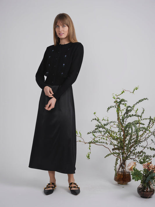 Crochet Knit Cardigan With Floral Embroidery