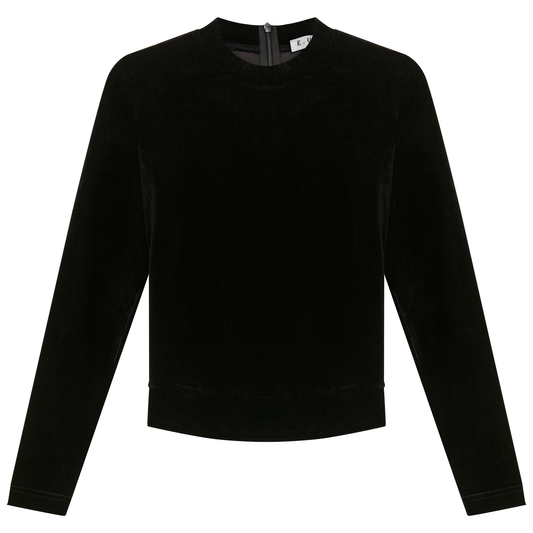 Velour Tie Mock Neck Black