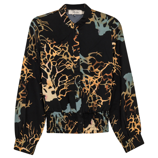 Printed Chiffon Ruched Blouse Black Rust