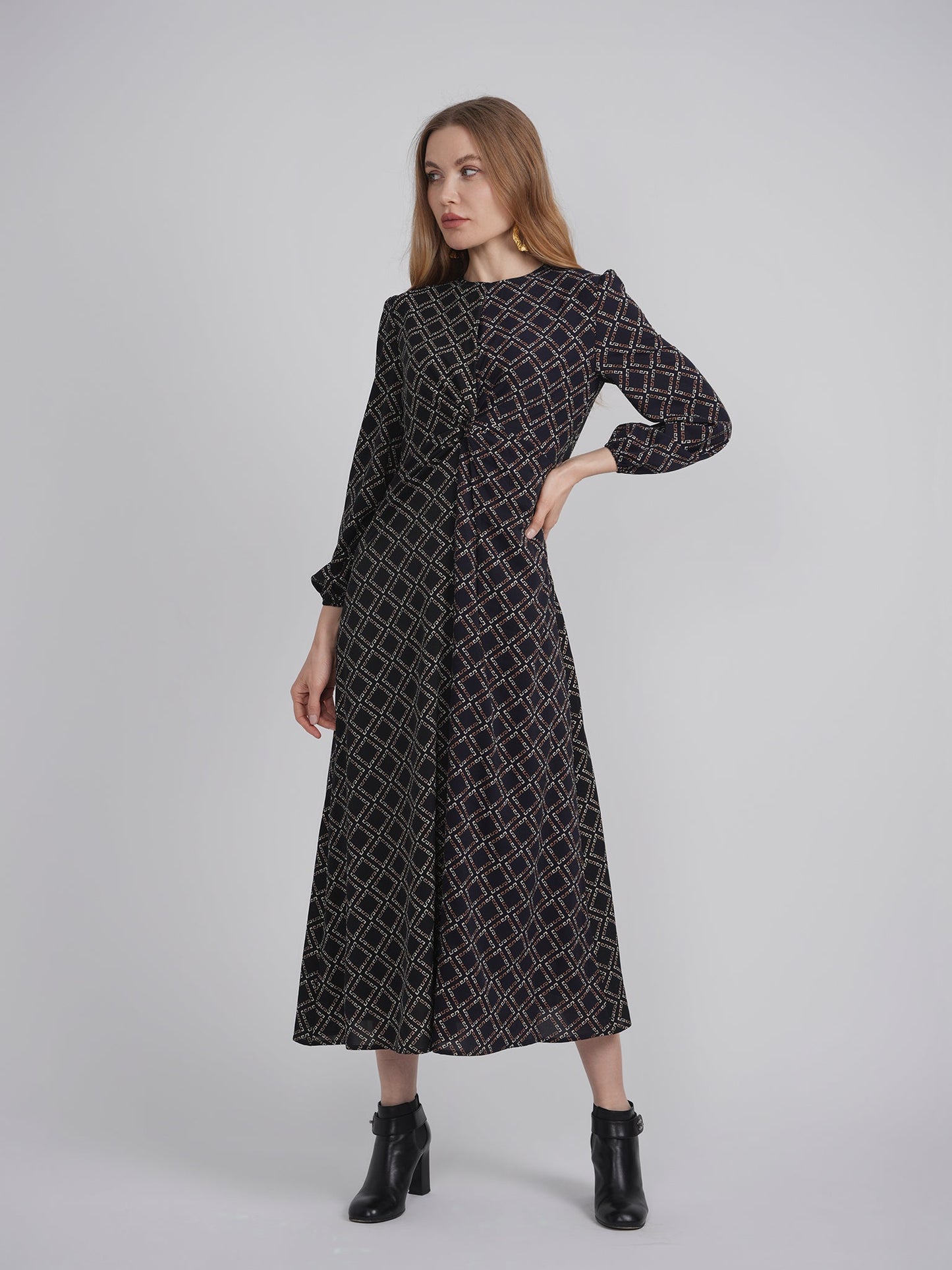 Knot Printed Satin Midi Dress