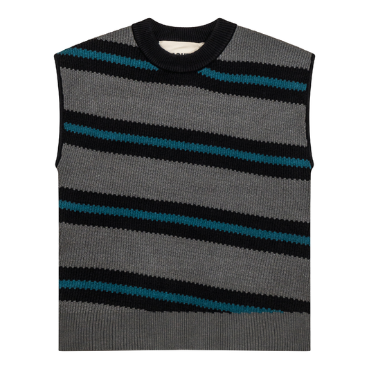 Stripe Knit Sweater Vest Black Dark Grey Mix Deep Teal
