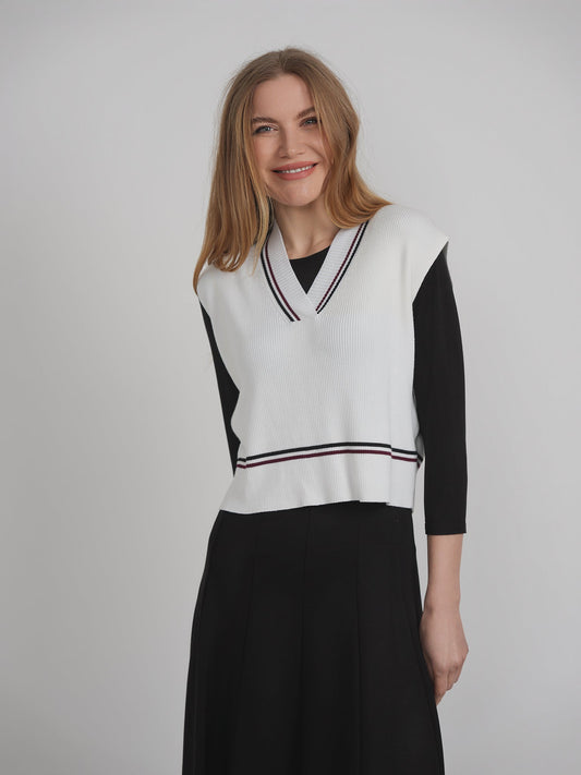 Rib Knit Vest With Contrast Stripes
