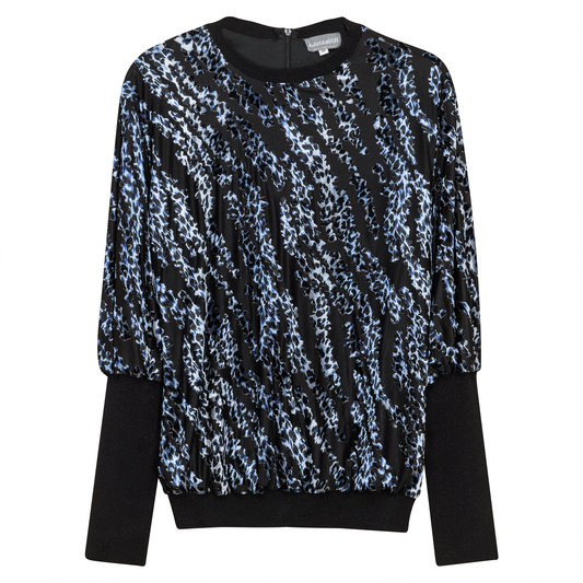 Flocked Velour Rib Bubble Top Black Blue