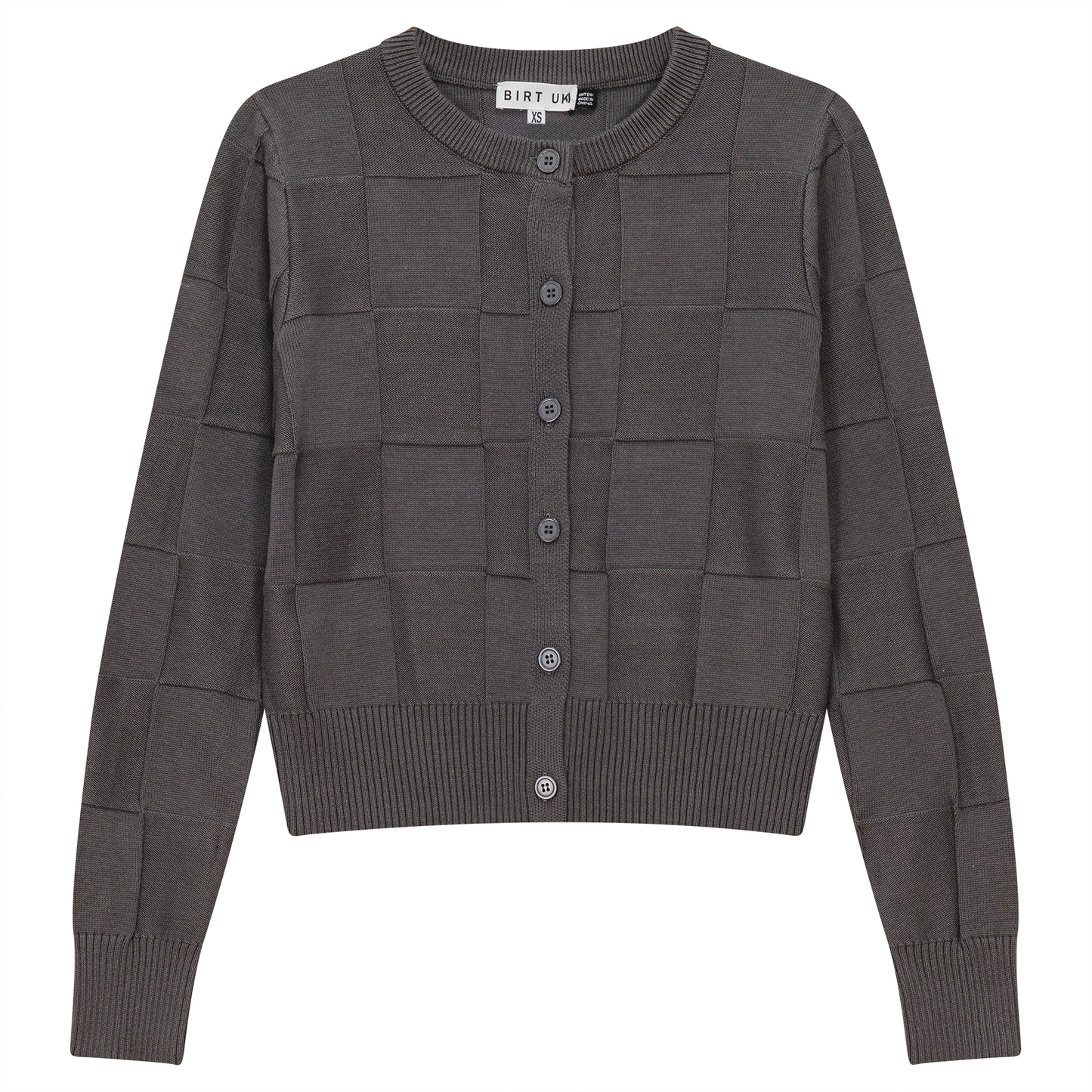 Checked Knit Cropped Cardigan Dark Grey Mix
